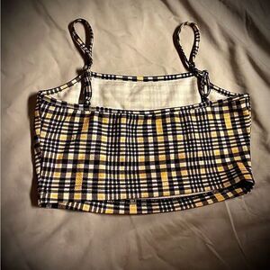 SHEIN Checkered Crop Top in Black, White, and Yellow